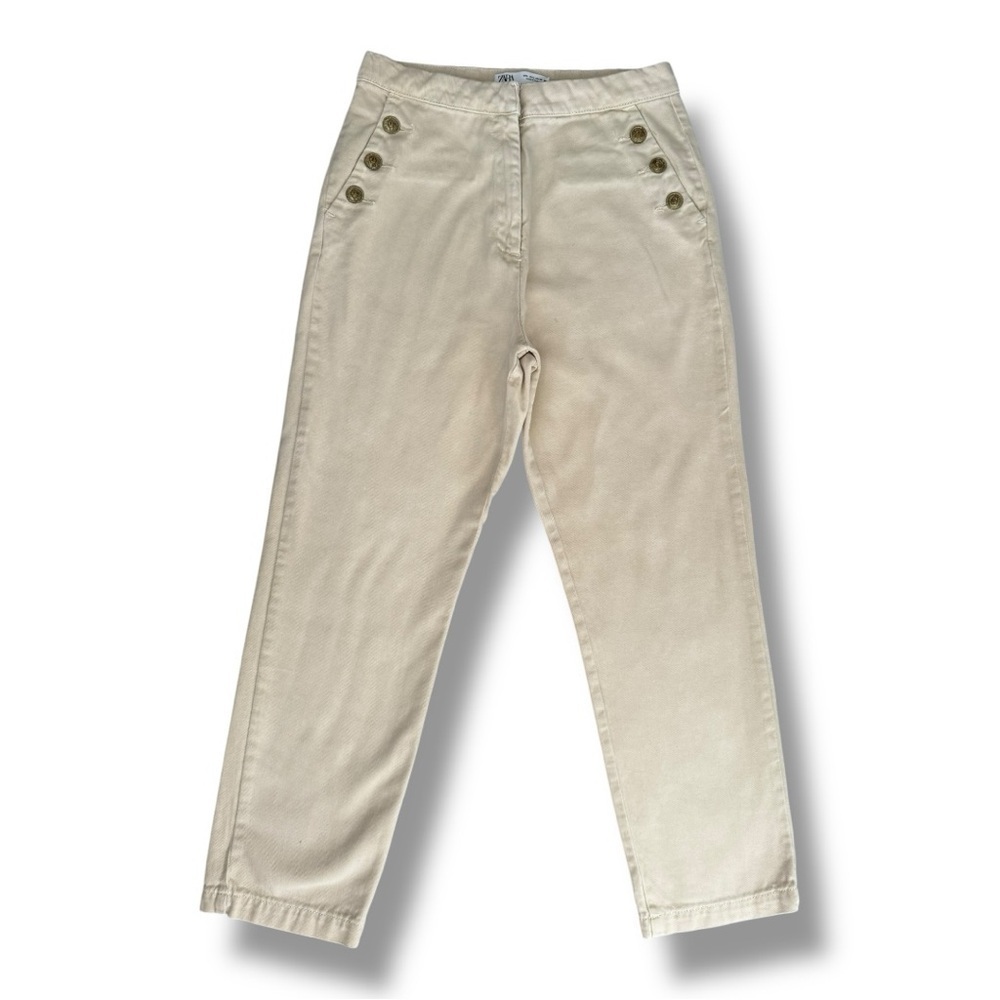 🌟 ZARA Gold Buttoned Straight Leg Jeans | Size L - Picture 2 of 7